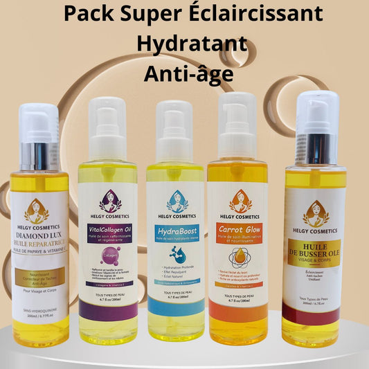Pack 5 Huiles Booster | Pack Super Éclaircissant, Hydratant & Anti-Âge - Helgy Cosmetics